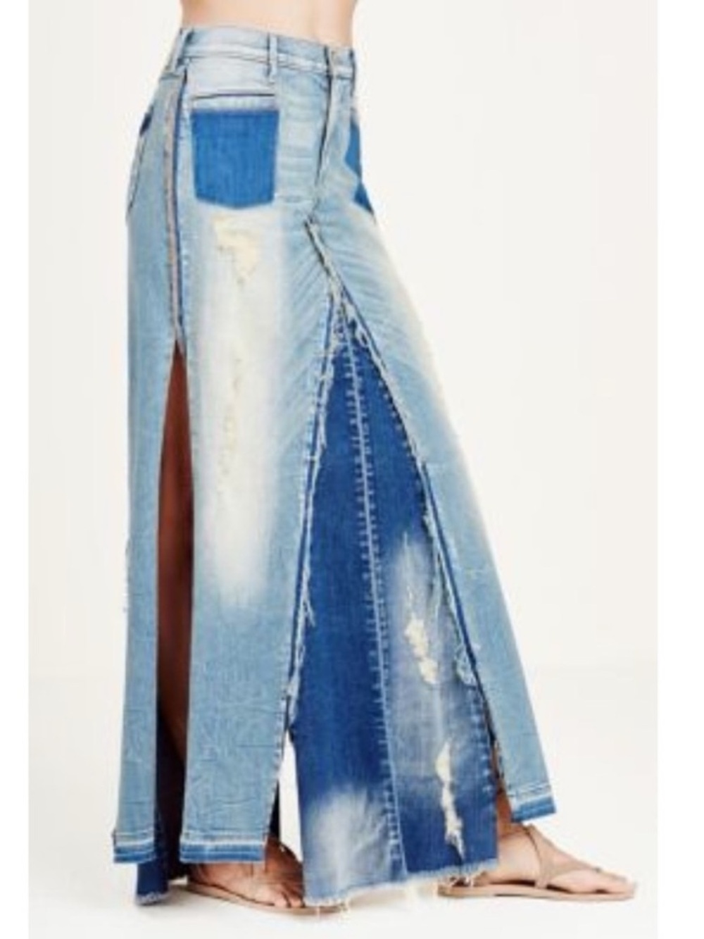 Maxi True Religion Patchwork Skirt Size 25 Distressed Denim Boho
